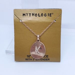 Mythologie Rhinestone Rose Gold Copper Initial K Letter Necklace NEW NWT